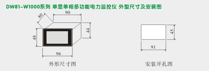 单相电力监控仪,DW81P智能直流电压表外形尺寸及安装图