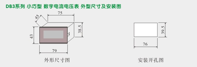 交流电流表,DB3数字电流表,电流表外形尺寸及安装图