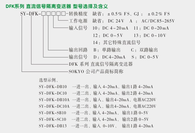 隔离器,DFK一进一出隔离变送器选型图