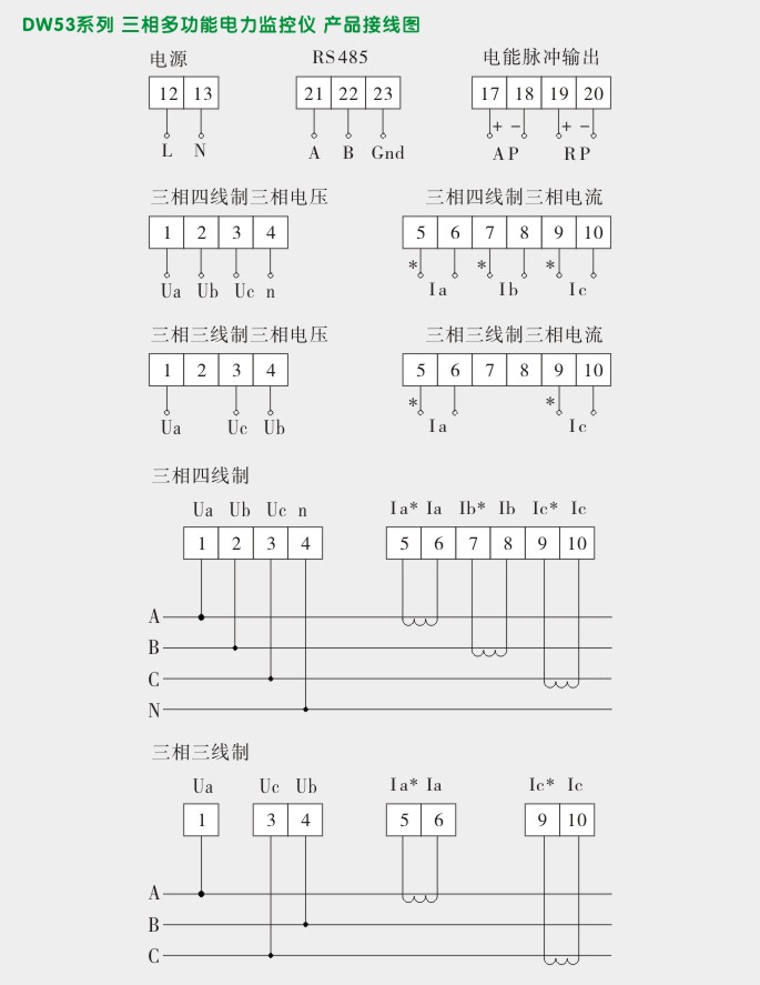 多功能电力仪表,DW53-2000三相多功能表接线图